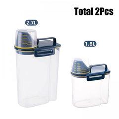 2Pcs Cereal Storage Container BPA-Free Rice Bucket w/ Measuring Cup