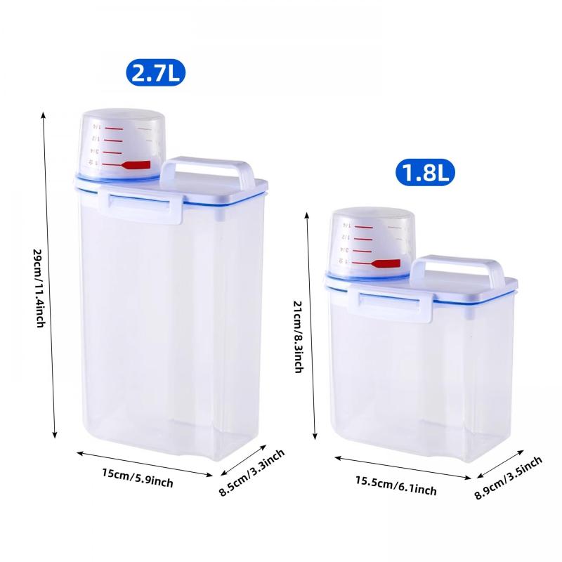 2Pcs Cereal Storage Container BPA-Free Rice Bucket w/ Measuring Cup