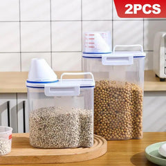 2Pcs Cereal Storage Container BPA-Free Rice Bucket w/ Measuring Cup