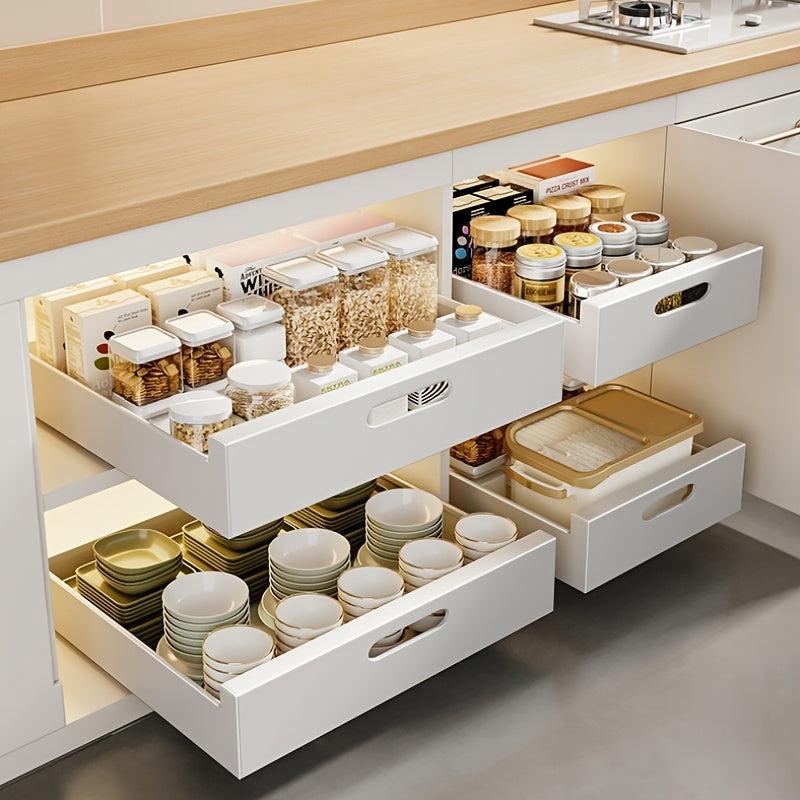 Drawer Storage Rack for Kitchen Cabinet, Extendable Sliding Drawer Organizer