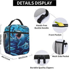 Portable Shark Lunch Bag Insulated Cooler for Office School Outdoor Picnic Beach