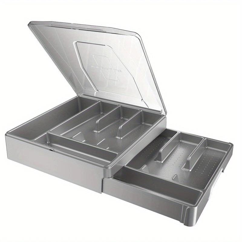 Double Layer Silverware Tray with Lid Drawer Organizer for Utensil Storage
