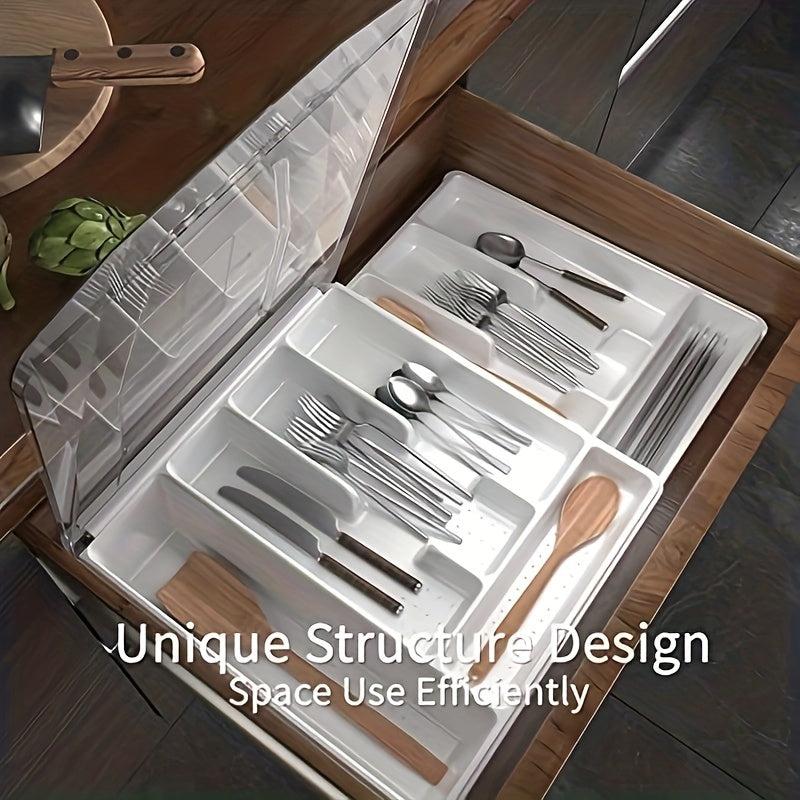 Double Layer Silverware Tray with Lid Drawer Organizer for Utensil Storage