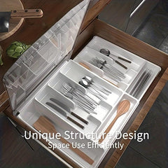 Double Layer Silverware Tray with Lid Drawer Organizer for Utensil Storage
