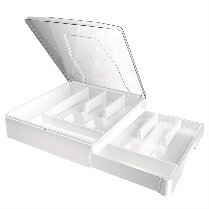 Double Layer Silverware Tray with Lid Drawer Organizer for Utensil Storage