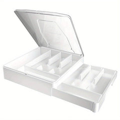 Double Layer Silverware Tray with Lid Drawer Organizer for Utensil Storage