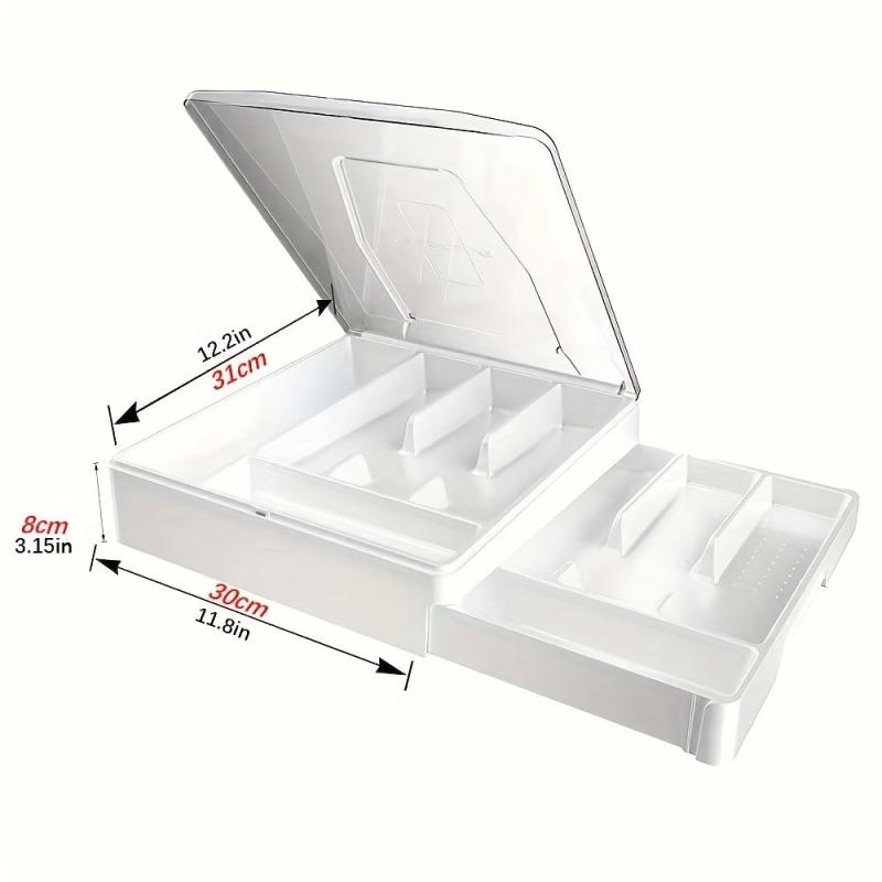 Double Layer Silverware Tray with Lid Drawer Organizer for Utensil Storage
