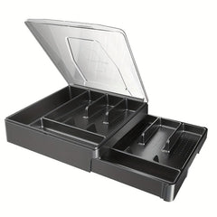 Double Layer Silverware Tray with Lid Drawer Organizer for Utensil Storage