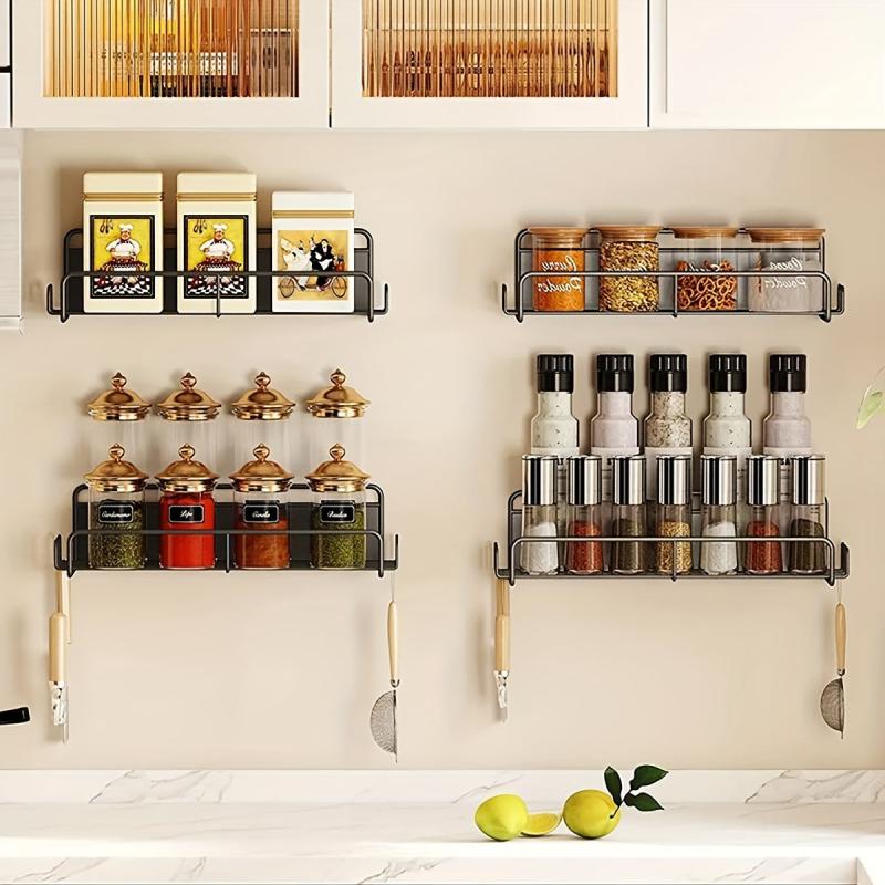 Wall-Mounted Spice Rack Sturdy Metal Organizer Kitchen Accessories