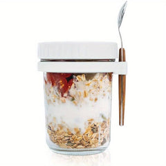 1pc Overnight Oats Container w/ Lid & Spoon 10 Oz Storage C