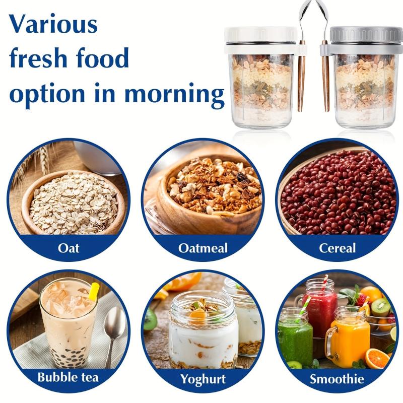 1pc Overnight Oats Container w/ Lid & Spoon 10 Oz Storage C