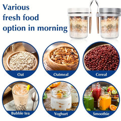 1pc Overnight Oats Container w/ Lid & Spoon 10 Oz Storage C
