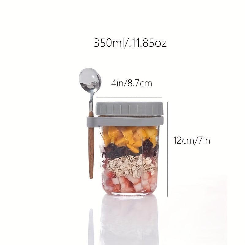 1pc Overnight Oats Container w/ Lid & Spoon 10 Oz Storage C