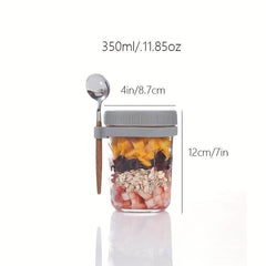 1pc Overnight Oats Container w/ Lid & Spoon 10 Oz Storage C