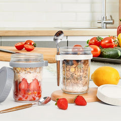 1pc Overnight Oats Container w/ Lid & Spoon 10 Oz Storage C