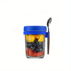 1pc Overnight Oats Container w/ Lid & Spoon 10 Oz Storage C