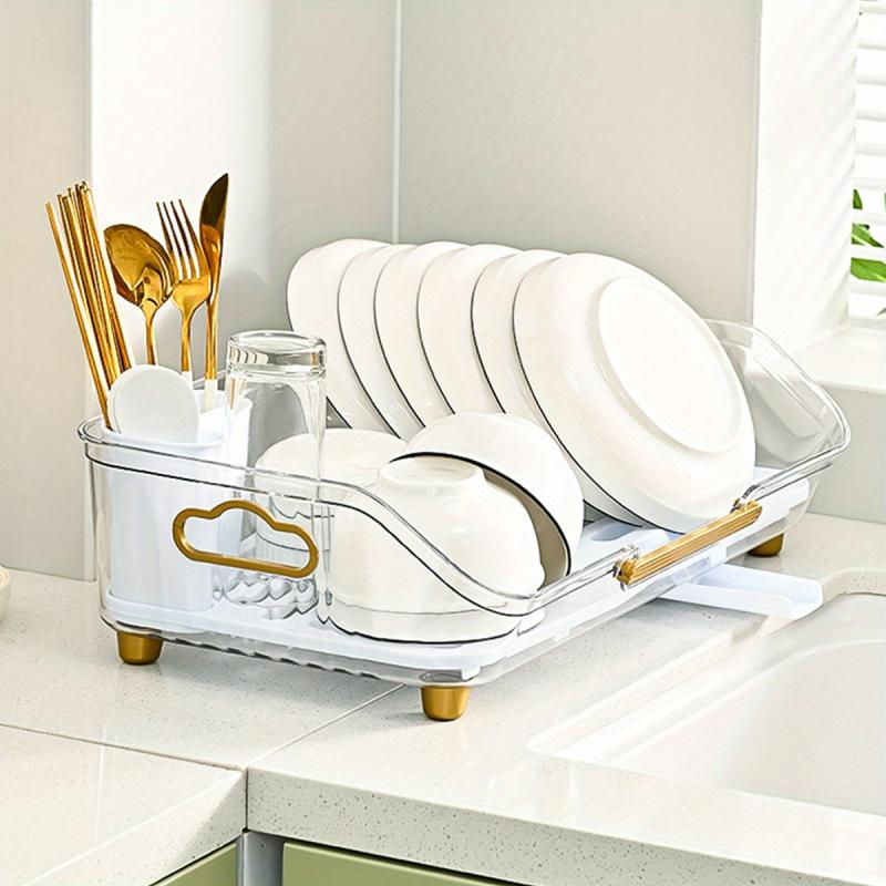 Kitchen Dish Drying Rack with Drainboard and Utensil Holder