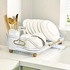 Kitchen Dish Drying Rack with Drainboard and Utensil Holder