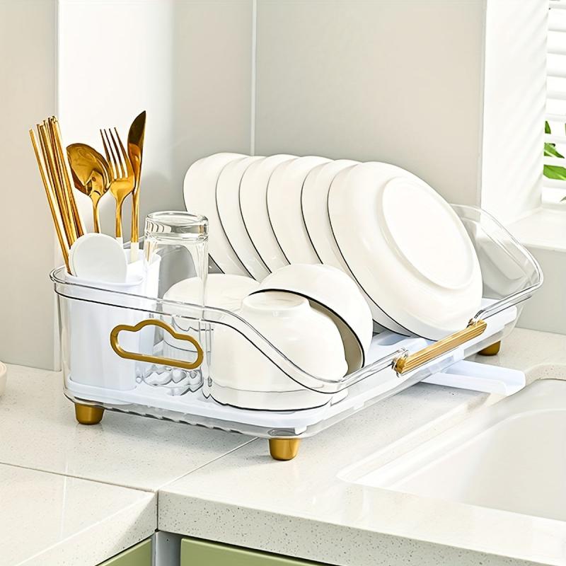 Kitchen Dish Drying Rack with Drainboard and Utensil Holder