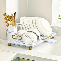 Kitchen Dish Drying Rack with Drainboard and Utensil Holder