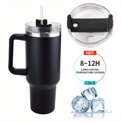 40oz Stainless Steel Vacuum Insulated Travel Mug with Handle Straw Roller