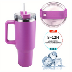40oz Stainless Steel Vacuum Insulated Travel Mug with Handle Straw Roller