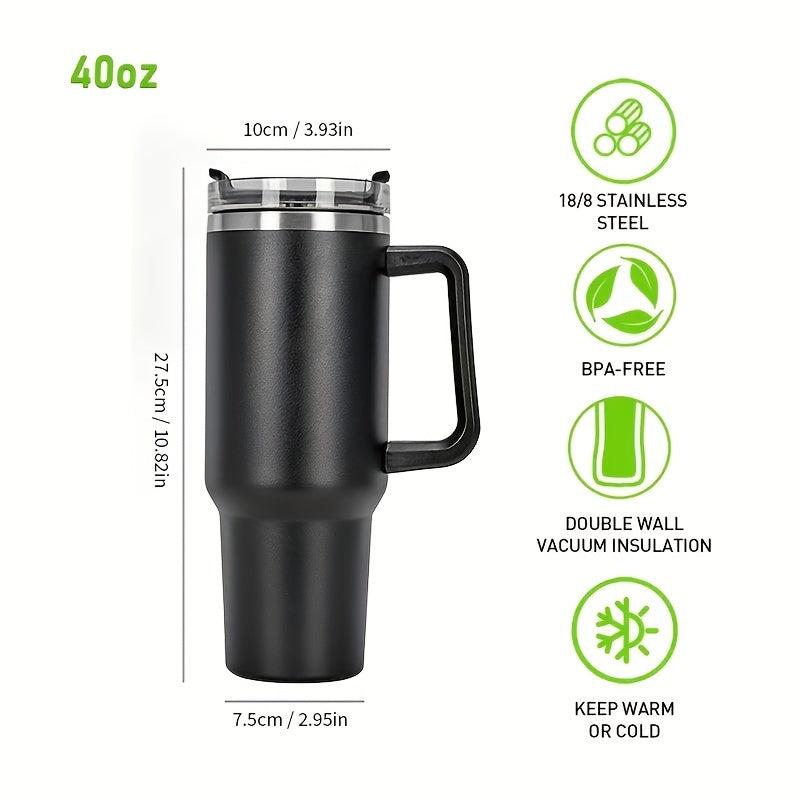 40oz Stainless Steel Vacuum Insulated Travel Mug with Handle Straw Roller