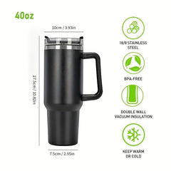 40oz Stainless Steel Vacuum Insulated Travel Mug with Handle Straw Roller