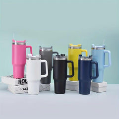 40oz Stainless Steel Vacuum Insulated Travel Mug with Handle Straw Roller