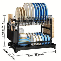 2 Tier Dish Rack with Drainboard & Utensil Holder