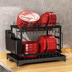 2 Tier Dish Rack with Drainboard & Utensil Holder