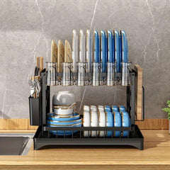 2 Tier Dish Rack with Drainboard & Utensil Holder