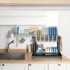 2 Tier Dish Rack with Drainboard & Utensil Holder