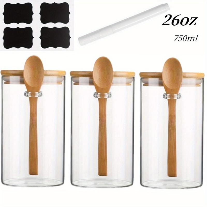 4pcs 750ml Glass Jars With Lids, Stickers, Pen - 18oz Sealed Jars With Spoon