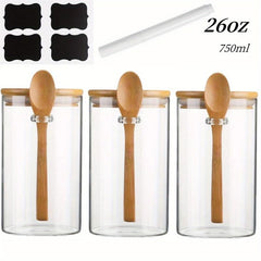 4pcs 750ml Glass Jars With Lids, Stickers, Pen - 18oz Sealed Jars With Spoon