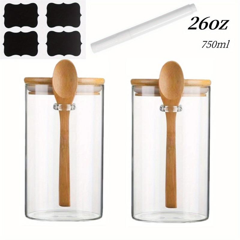 4pcs 750ml Glass Jars With Lids, Stickers, Pen - 18oz Sealed Jars With Spoon