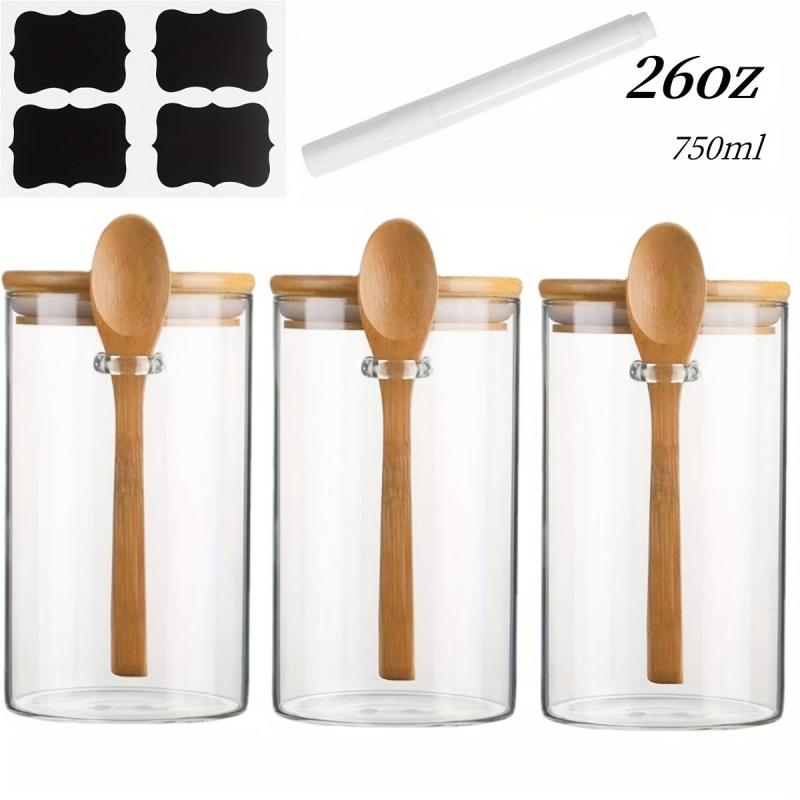 4pcs 750ml Glass Jars With Lids, Stickers, Pen - 18oz Sealed Jars With Spoon