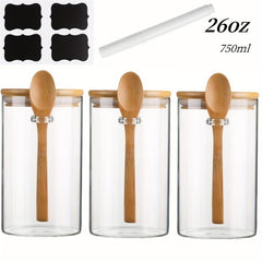 4pcs 750ml Glass Jars With Lids, Stickers, Pen - 18oz Sealed Jars With Spoon