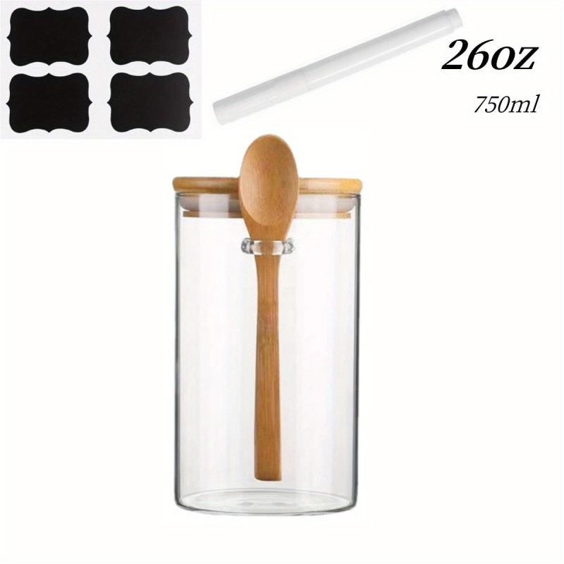 4pcs 750ml Glass Jars With Lids, Stickers, Pen - 18oz Sealed Jars With Spoon
