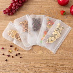 2pcs PEVA Reusable Food Storage Bags Stand Up Ziplock Bags Leakproof Freezer BPA