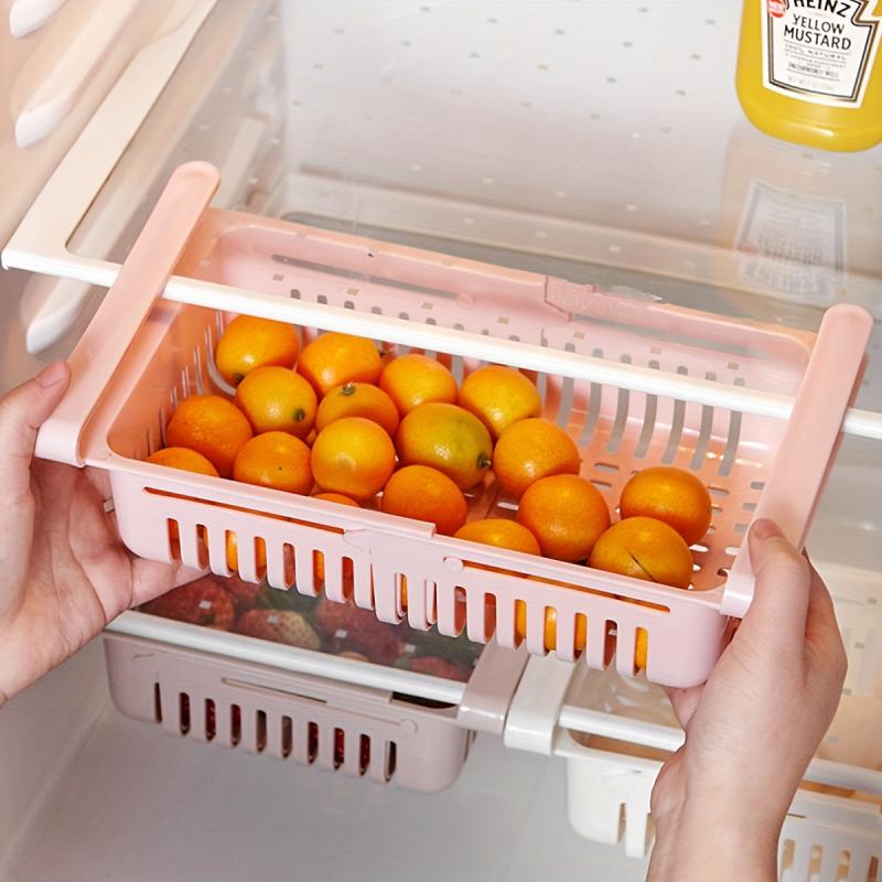 Retractable Storage Basket for Refrigerator Drainable Washable