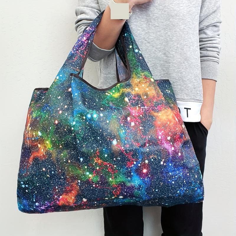 Starry Sky Printed Reusable Grocery Bags Portable Foldi...