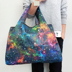 Starry Sky Printed Reusable Grocery Bags Portable Foldi...