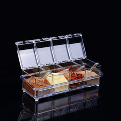 4 Compartment Seasoning Box With Spoon Herb Spice Storage Container