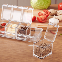 4 Compartment Seasoning Box With Spoon Herb Spice Storage Container