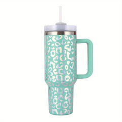 Leopard Print Tumbler 40oz Stainless Steel Thermal Bottle with Lid & Straw