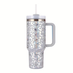 Leopard Print Tumbler 40oz Stainless Steel Thermal Bottle with Lid & Straw