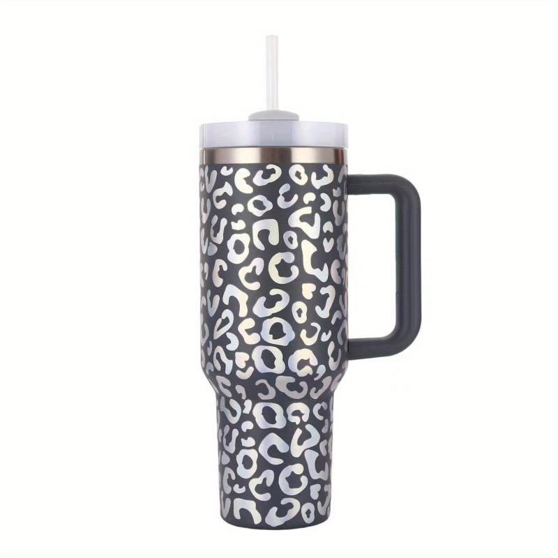 Leopard Print Tumbler 40oz Stainless Steel Thermal Bottle with Lid & Straw