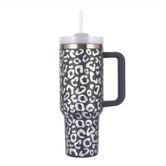 Leopard Print Tumbler 40oz Stainless Steel Thermal Bottle with Lid & Straw