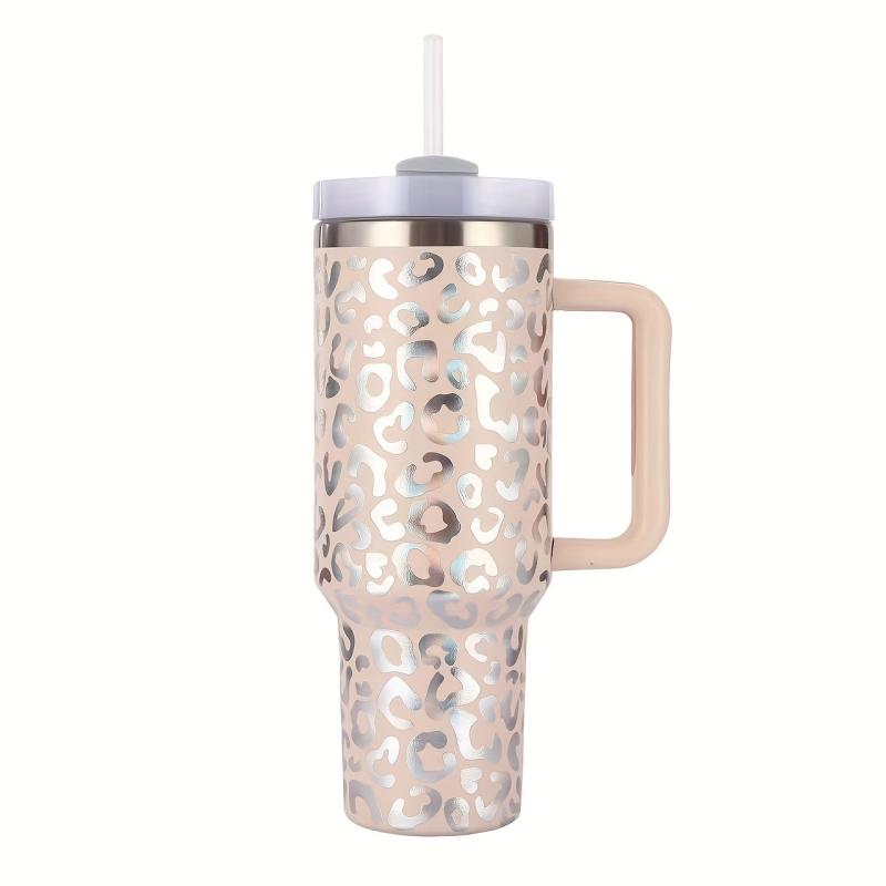 Leopard Print Tumbler 40oz Stainless Steel Thermal Bottle with Lid & Straw